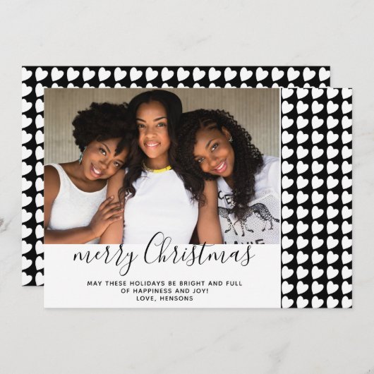 Zwarte en witte kerstkaart voor fijne kerst (Voorkant / Achterkant)