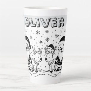 Zwarte en Witte Kerstman met Rendieren Latte Mok
