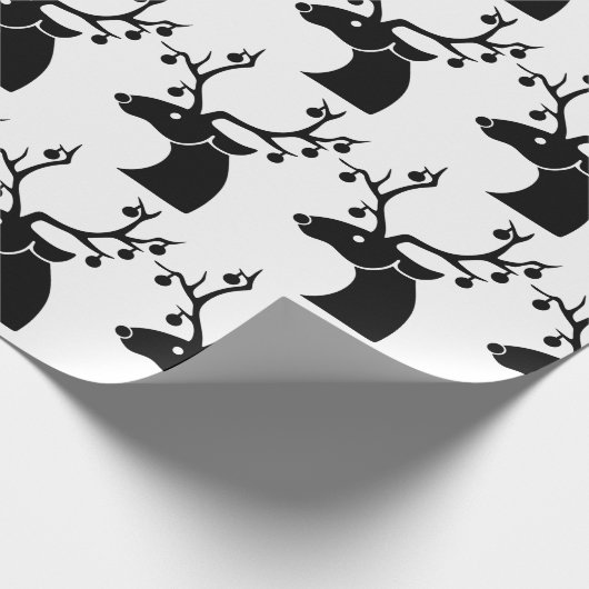 Zwarte en witte kerstrendiervis met Ornamenten Cadeaupapier (Hoek)