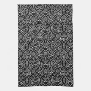 Zwarte en witte keukenhanddoeken van Damask