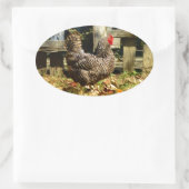 Zwarte en witte kip ovale sticker (Tas)