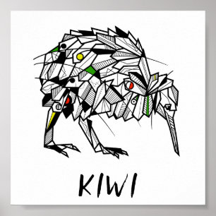 Zwarte en witte kiwi poster