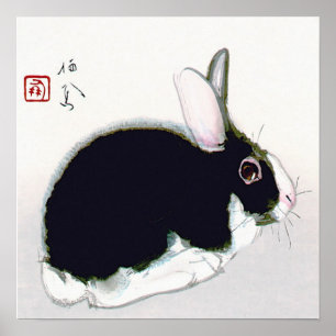  zwarte en witte konijn, Japanse kunst Poster