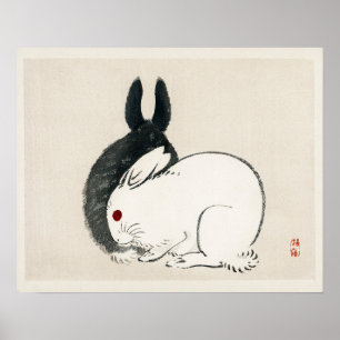 Zwarte en witte konijnen van Kōno Bairei Poster