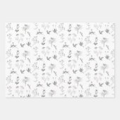 Zwarte en witte kruiden Botanische wilde bloemen P Inpakpapier Vel (Voorkant 2)