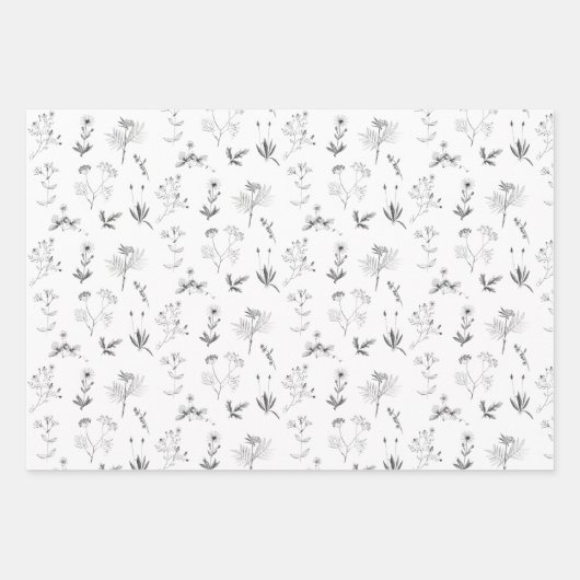 Zwarte en witte kruiden Botanische wilde bloemen P Inpakpapier Vel (Voorkant 2)