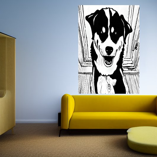 Zwarte en witte kunst van een hond | AI Art Poster