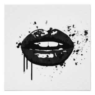 Zwarte en witte kus lippen maken make-up mode giro perfect poster