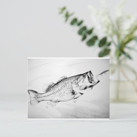 zwarte en witte largemouth bass die op aas jaagt . briefkaart (Staand voorkant)