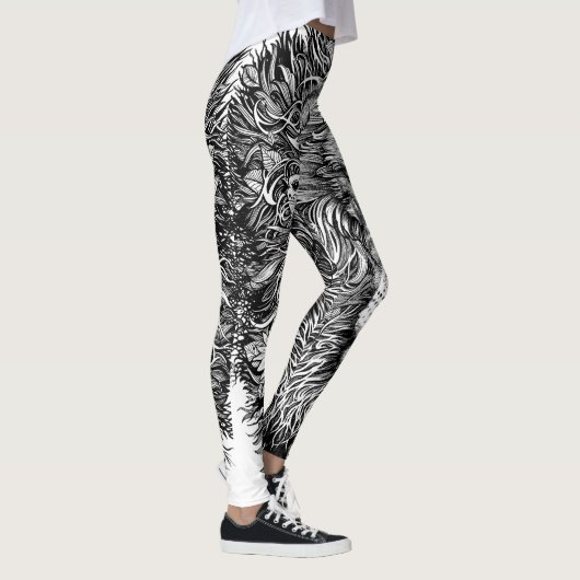 Zwarte en witte leeuwenlijnkunst leggings (Rechts)