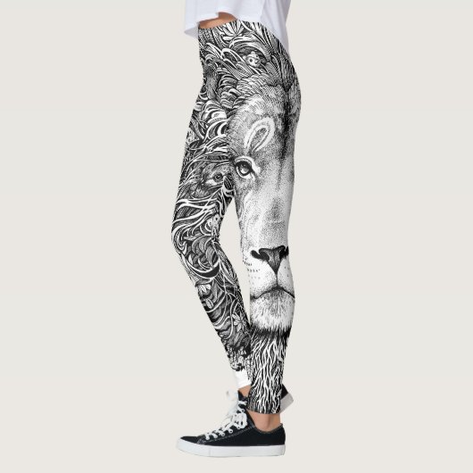 Zwarte en witte leeuwenlijnkunst leggings (Links)