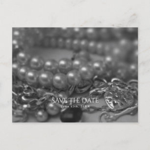  zwarte en witte legante parels Sla de datum op Aankondigingskaart