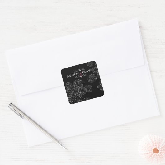 Zwarte en witte lentbloemen "Save the date" Vierkante Sticker (Envelop)
