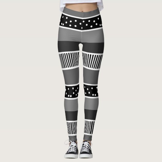 Zwarte en witte lijnen en Polka Dot Abstract Leggings (Voorkant)