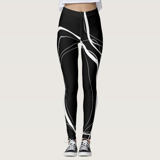 Zwarte en witte lijnen leggings (Voorkant)
