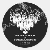 Zwarte en witte  luchters bruiloft ronde sticker (Voorkant)