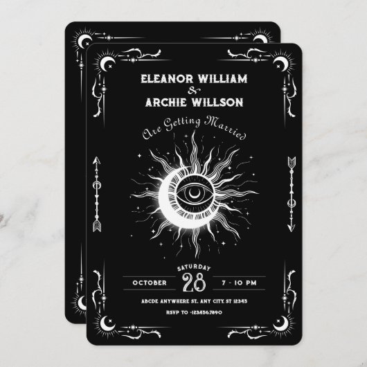 Zwarte en witte maan zon tarot hemelse bruiloft kaart (Voorkant / Achterkant)