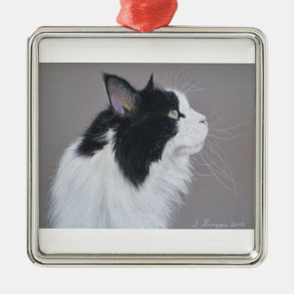 Zwarte en witte Maine Coon kat. Metalen Ornament