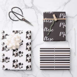 Zwarte en witte Maltese papaverhond Inpakpapier Vel