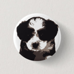 Zwarte en witte Maltese papaverhond Ronde Button 3,2 Cm