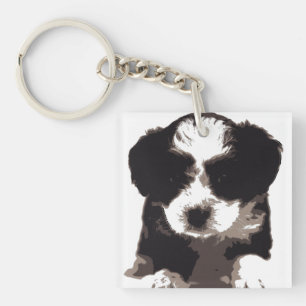 Zwarte en witte Maltese papaverhond Sleutelhanger