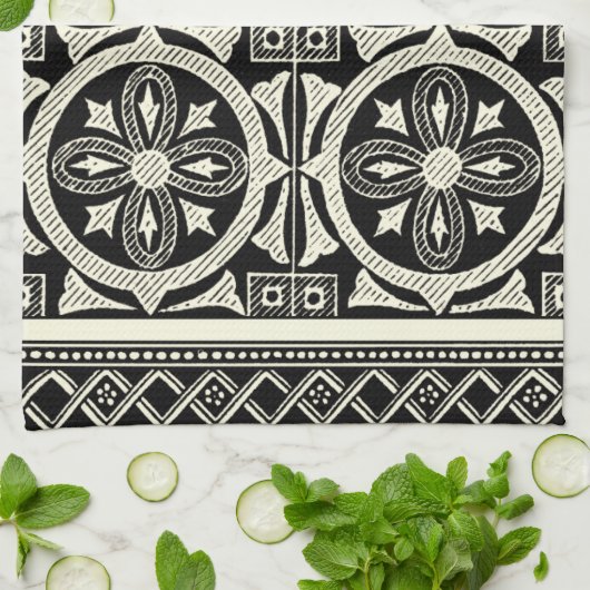 Zwarte en Witte Mandala Motif door Vision Studio Theedoek (Gevouwen)