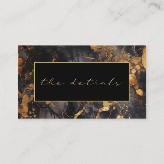 Zwarte en witte marmer, details bruiloft informatiekaartje (Voorkant)