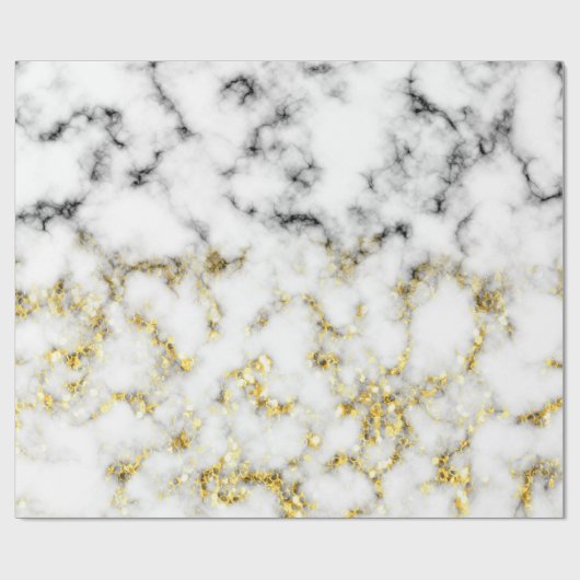 Zwarte en witte marmer-goudmousserende vlokken cadeaupapier (Vlak)