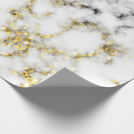 Zwarte en witte marmer-goudmousserende vlokken cadeaupapier (Hoek)