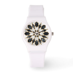 Zwarte en witte marmer Marokkaanse mozaïek Horloge