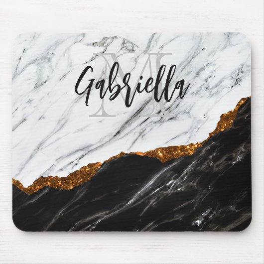 Zwarte en witte marmer muismat (Voorkant)