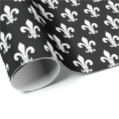 Zwarte en witte matte fleur de lis kerstmis cadeaupapier (Rol Hoek)