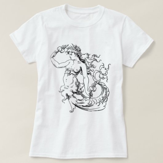 ZWARTE EN WITTE MERMAÏDE ILLUSTRATIE T-SHIRT (Design voorkant)