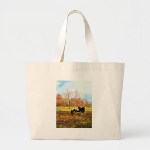 Zwarte en witte miniatuur Pony/paarden Grote Tote Bag