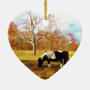 Zwarte en witte miniatuur Pony/paarden Keramisch Ornament