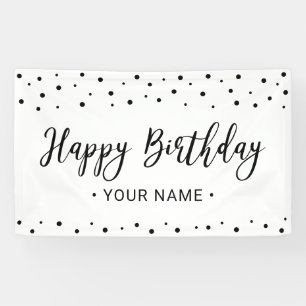 Zwarte en Witte minieme Happy Birthday-feestbanner Spandoek