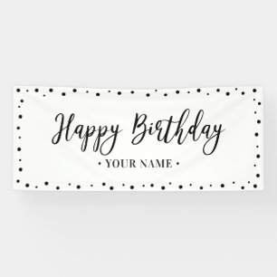 Zwarte en Witte minieme Happy Birthday-feestbanner Spandoek
