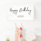 Zwarte en witte, minimale aangepaste, Happy Birthd Spandoek (Insitu)