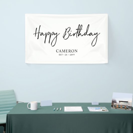 Zwarte en witte, minimale aangepaste, Happy Birthd Spandoek (Beurs)