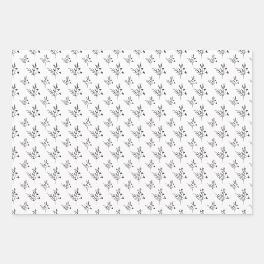Zwarte en witte minimalistische bloemkolven inpakpapier vel (Voorkant)