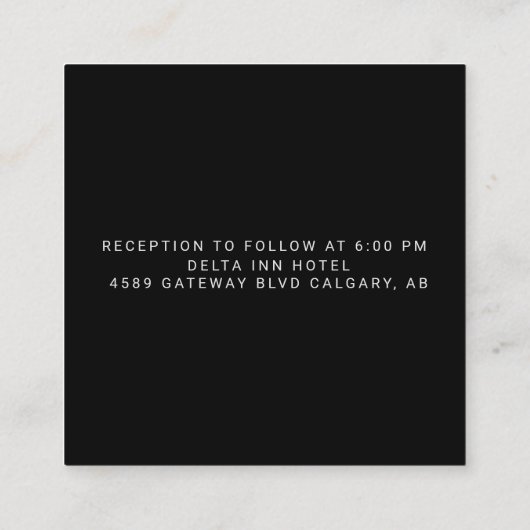 zwarte en witte minimalistische eenvoudige ontvang informatiekaartje (Achterkant)