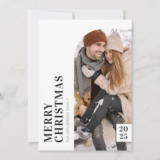 Zwarte en Witte, minimalistische kerstfoto Feestdagenkaart (Voorkant)