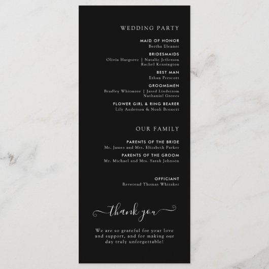 Zwarte en Witte Minimalistische Trouwceremonie Programma (Achterkant)
