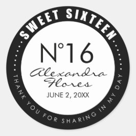 Zwarte en witte Mode Sweet 16 Etiket sticker