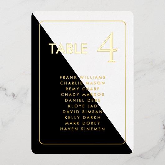Zwarte en witte, moderne, echte Folie tabelkaart Folie Uitnodiging (Voorkant)