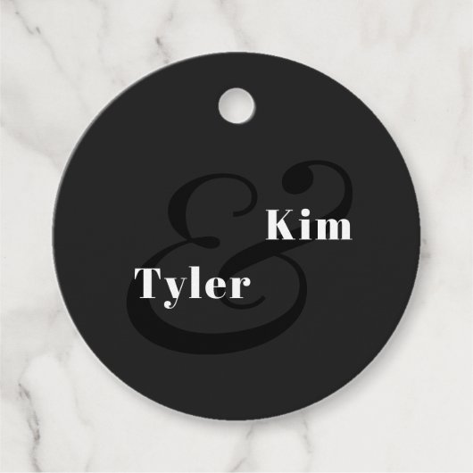 Zwarte en witte moderne elegante bruiloft bedankt bedankjes labels (Voorkant)