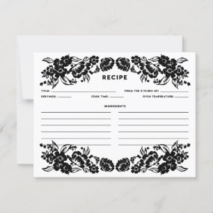 Zwarte en witte moderne Floral Accent Recipe Kaart