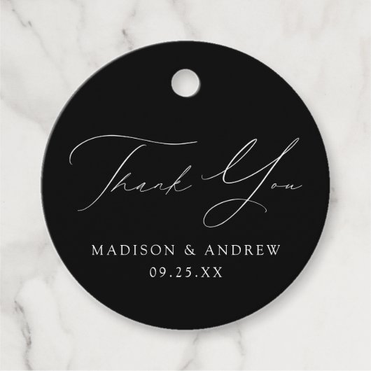 Zwarte en witte moderne legance bruiloft Dank je Bedankjes Labels (Voorkant)