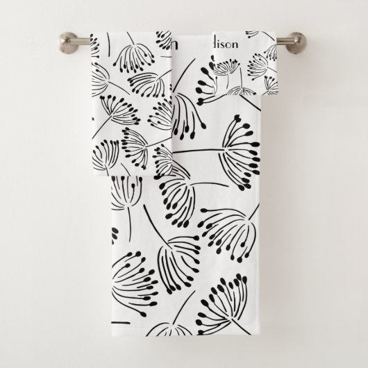 Zwarte en witte moderne naam Floral Dandelion Bad Handdoek (Insitu)