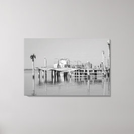 Zwarte en witte monochrome Zee oceaanpier vogels Canvas Afdruk